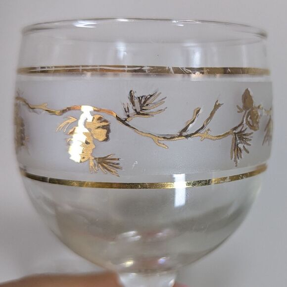 4 Vintage Golden Pinecone Wine Glasses Mid-Century Libbey - Picture 9 of 9